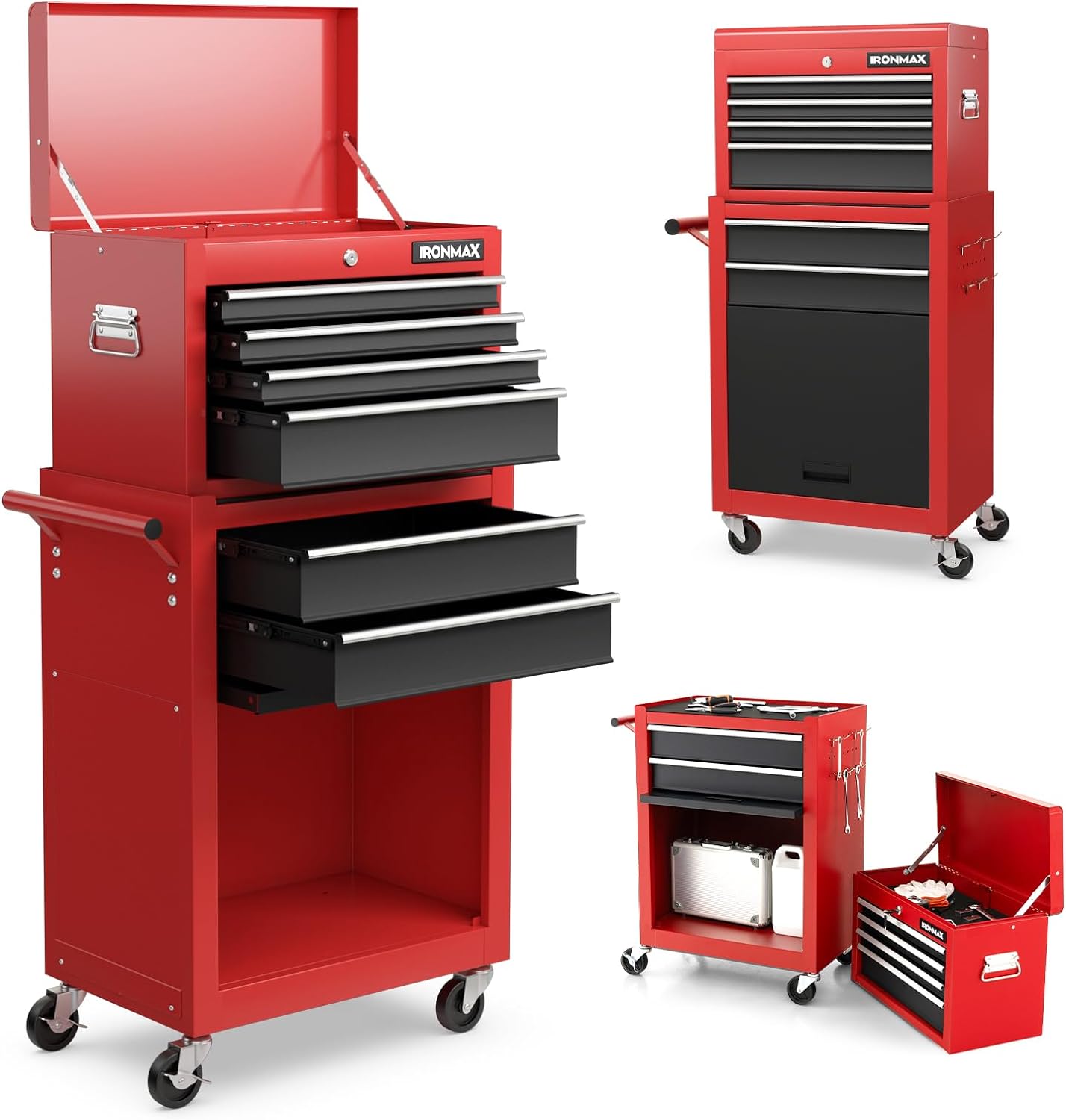 Goplus 6 Drawer Rolling Tool Chest with Detachable Top Toolbox