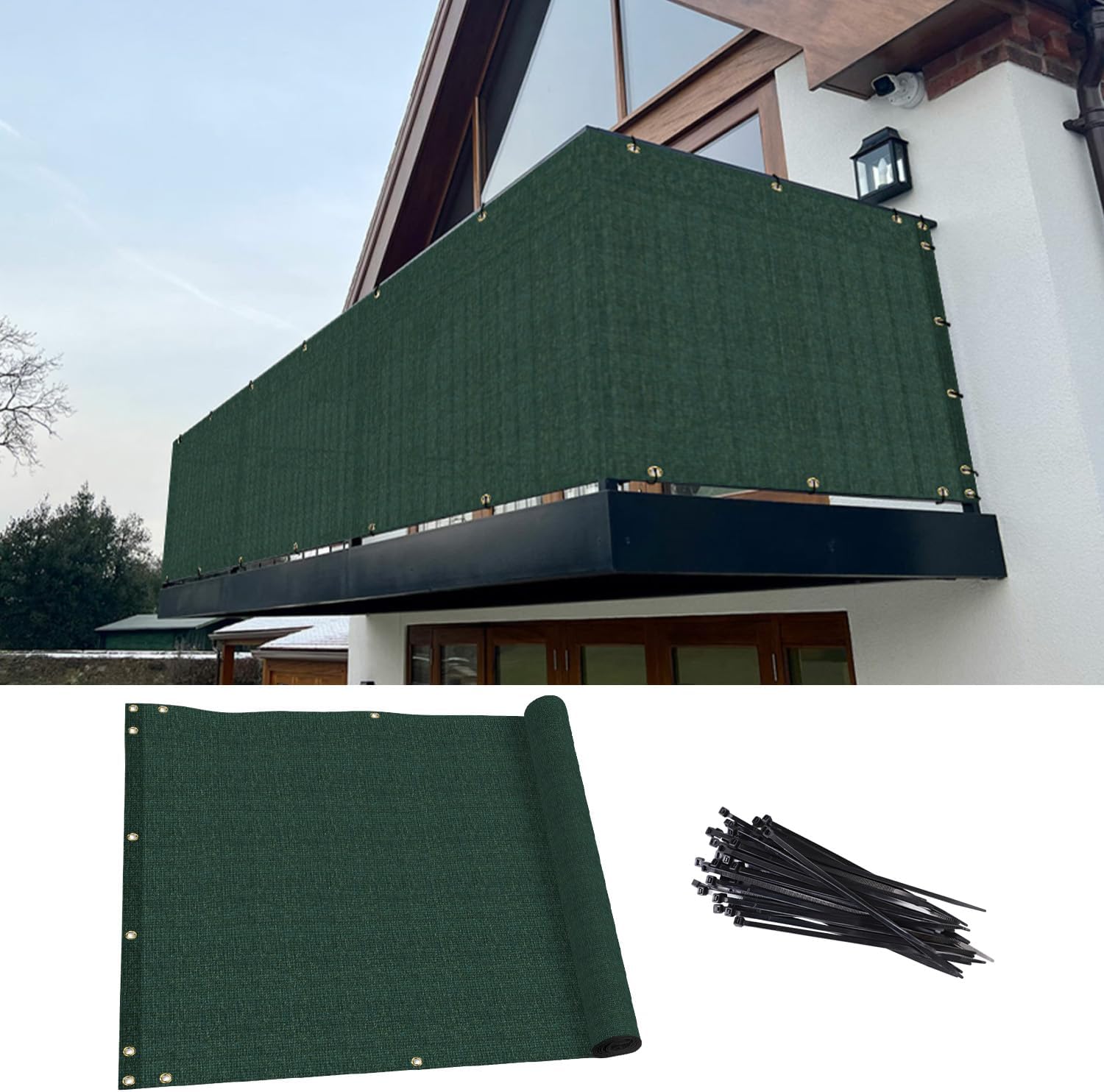 TANG 3ft x 17ft Green Balcony Privacy Screen for Outdoor Spaces