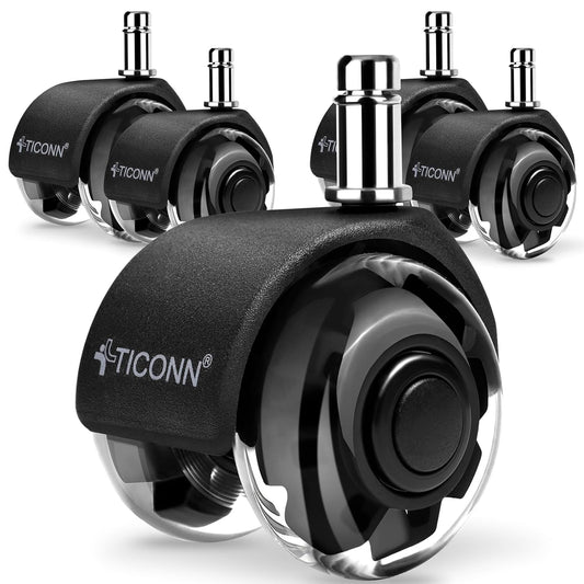 TICONN Office Chair Caster Wheels Set of 5 - Smooth Roll on Tile & Wood Floors!