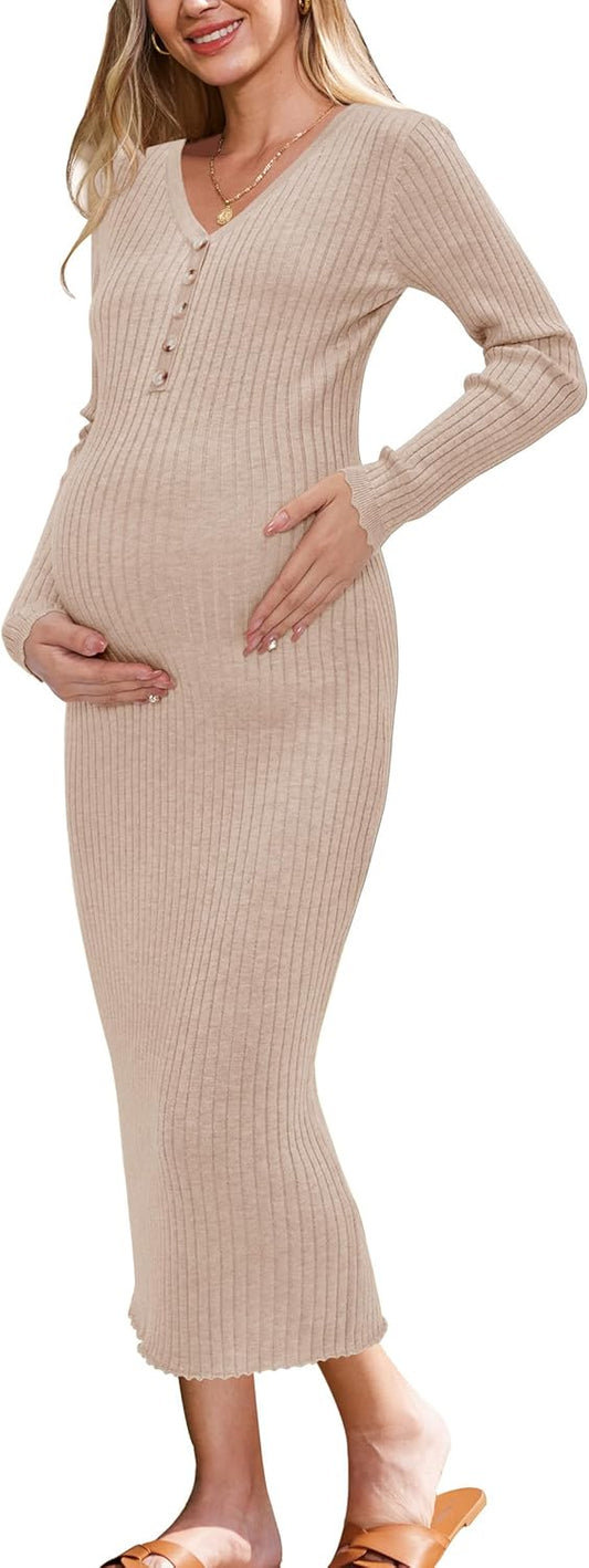 OUGES Women's Wool Blend Winter Maternity Sweater Dress