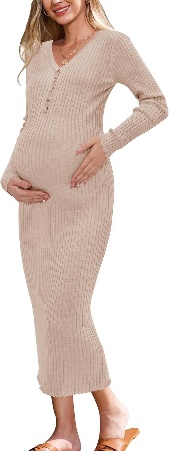 OUGES Women's Wool Blend Winter Maternity Sweater Dress