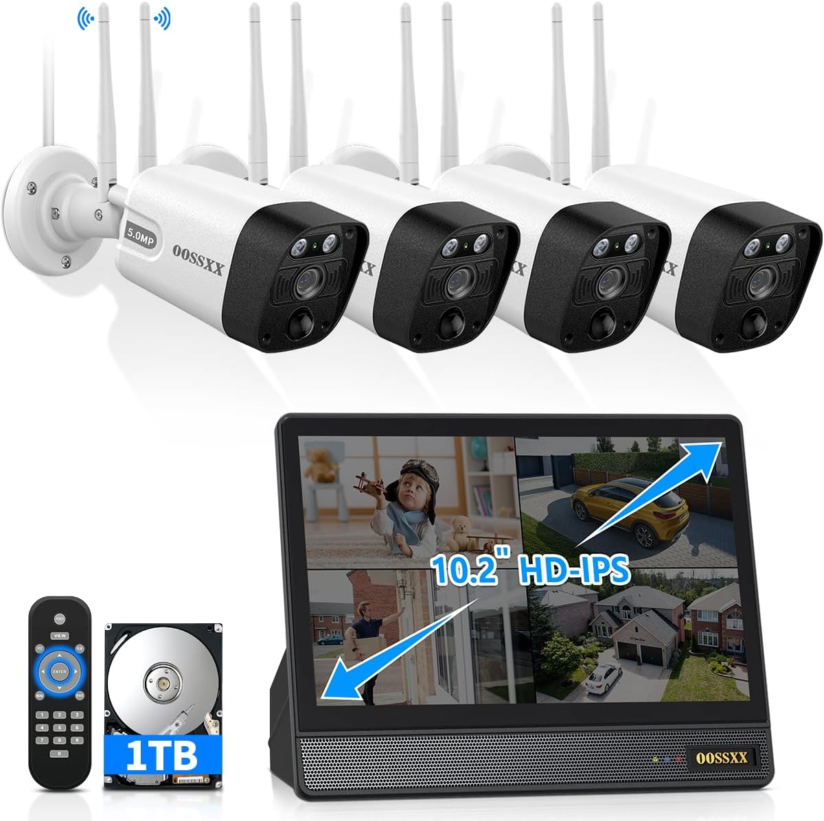 OOSSXX 5.5MP PIR Detection 2-Way Audio Outdoor Security Camera