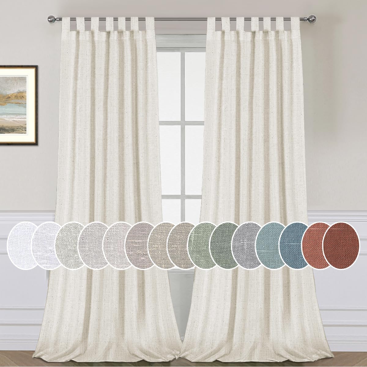 Elegant Natural Linen Blended Tab Top Curtains for Home Decor