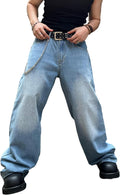 Mens Baggy Hip Hop Jeans Wide Leg Skater Denim Pants for Men