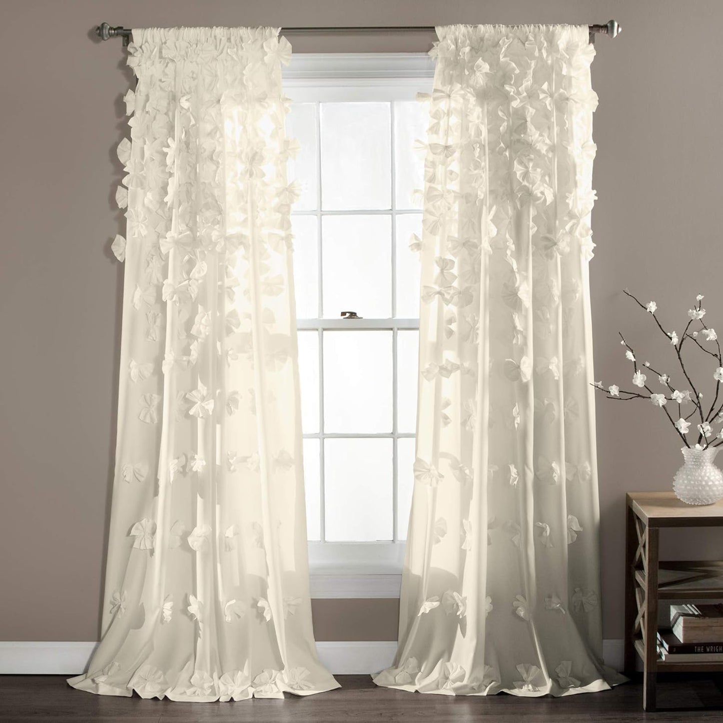 Riley Light Filtering Window Curtain Panel - Ivory Bow Decor