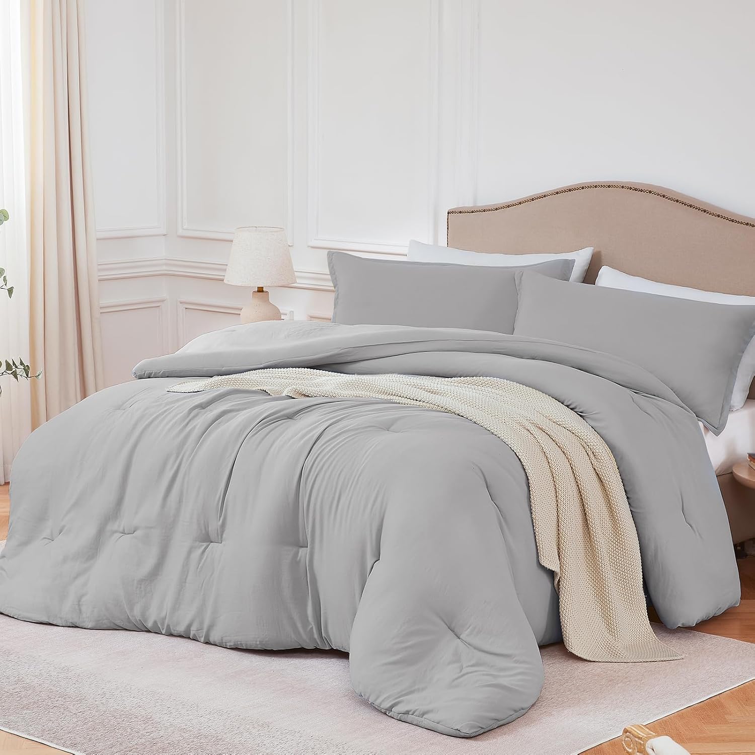 Queen Comforter Sets Lightgrey Soft Lightweight Bedding Set