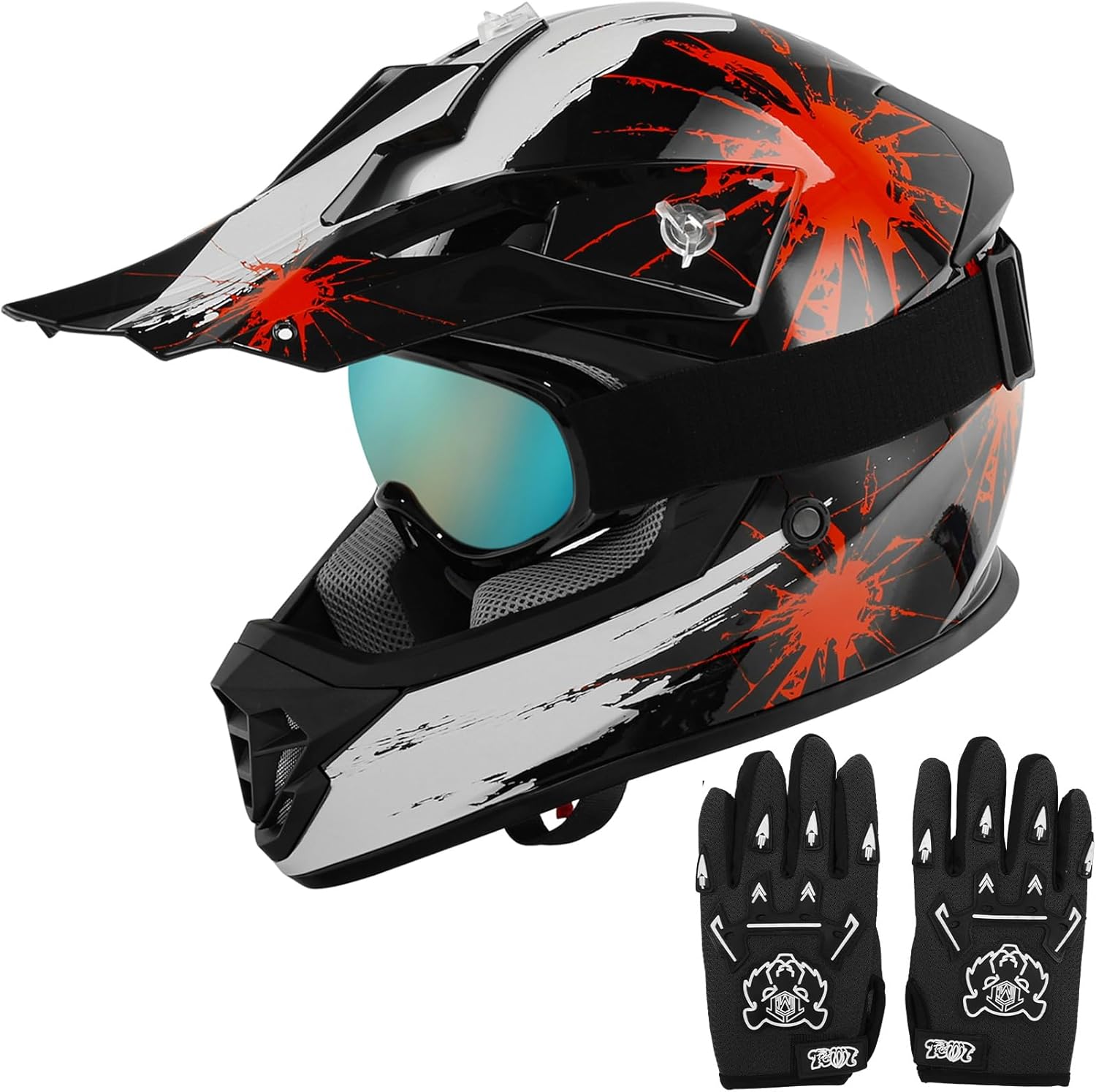 TCT-MOTORPARTS Youth Kids Dirt Bike Full Face Helmet Black Red
