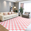 Pink and White Checkered Rug 5x7 Area Rug - Soft Washable Low Pile