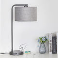 Gray Bedside Lamp with USB C+A Charging Ports - Fully Dimmable Modern