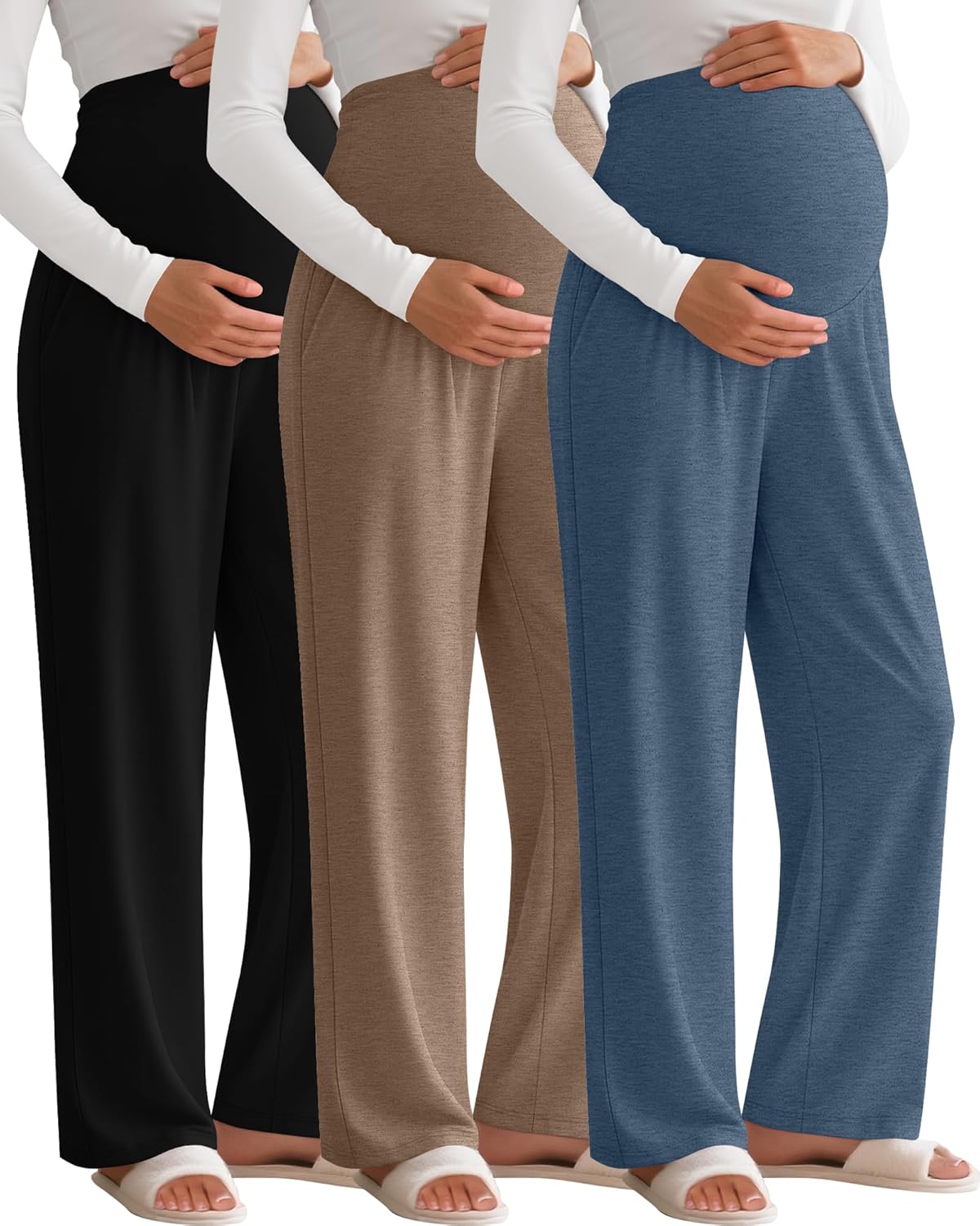 3 Pack Women's Maternity Pants Over The Belly Stretchy Lounge