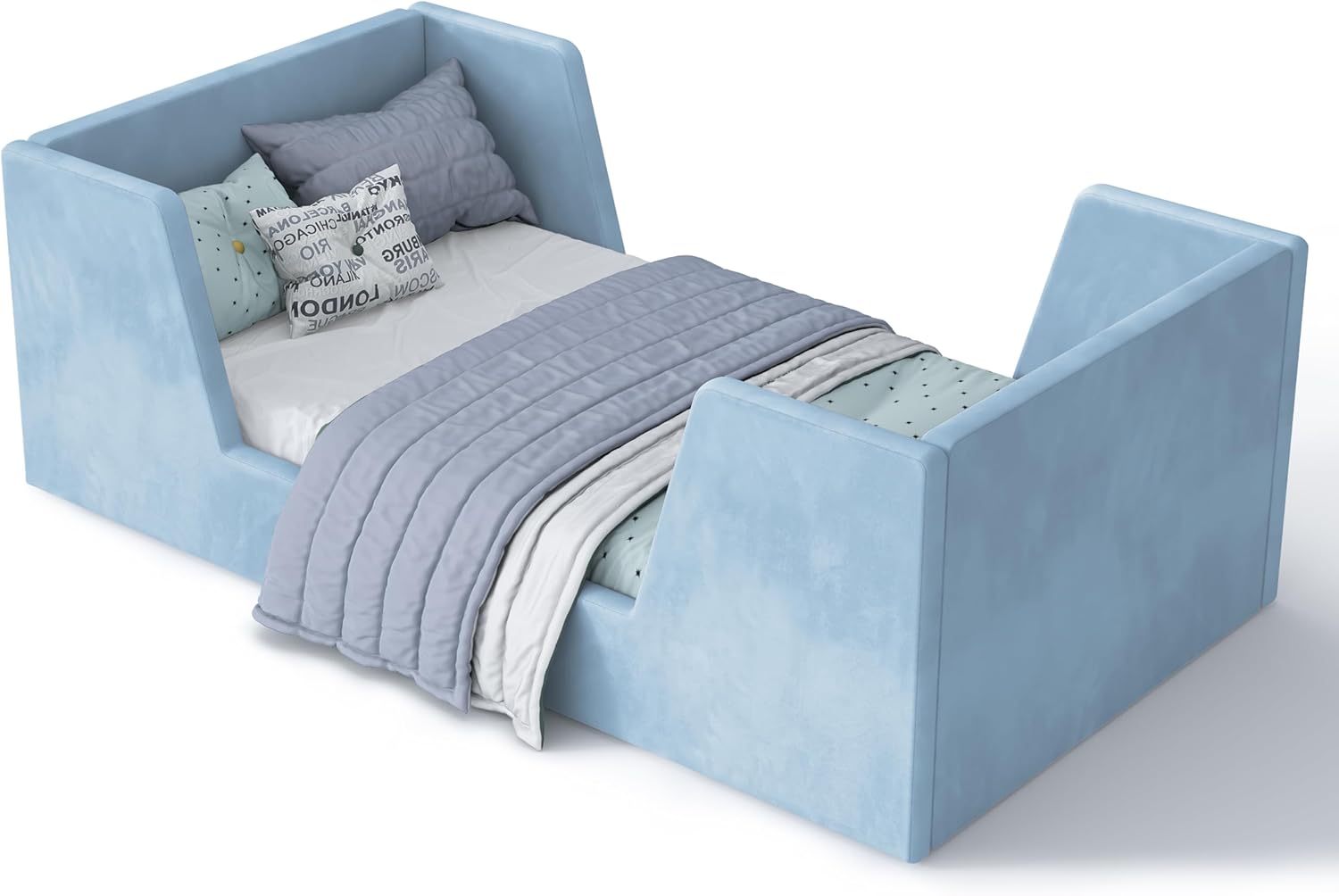 Toddler Bed Frame with Guard Rails for Ages 2-6 Years Kids