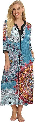 Bloggerlove House Dresses for Women - Comfy Zip Up Night Gowns