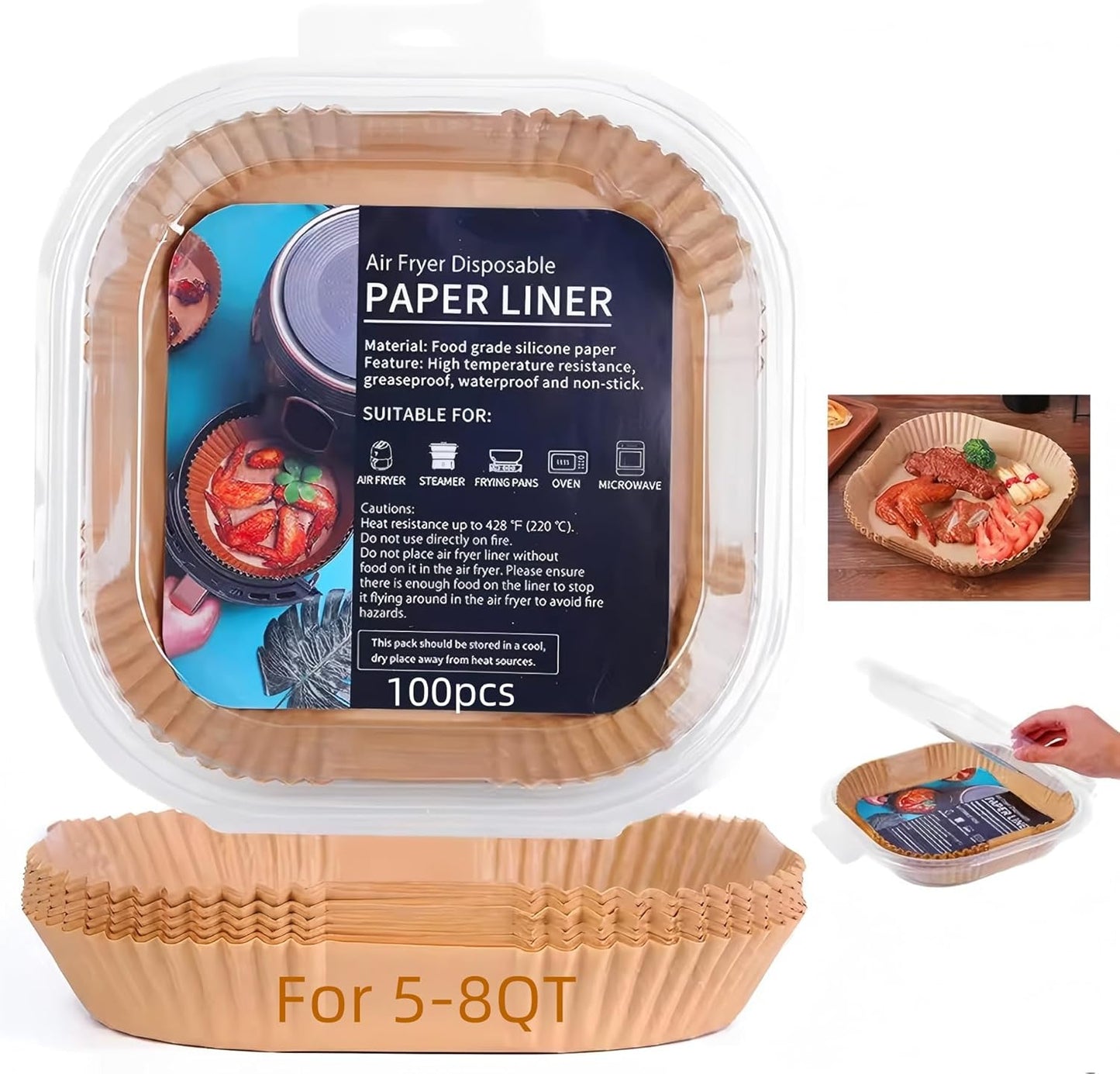 TIMENIL Air Fryer Liners: 100pcs Non-Stick Parchment