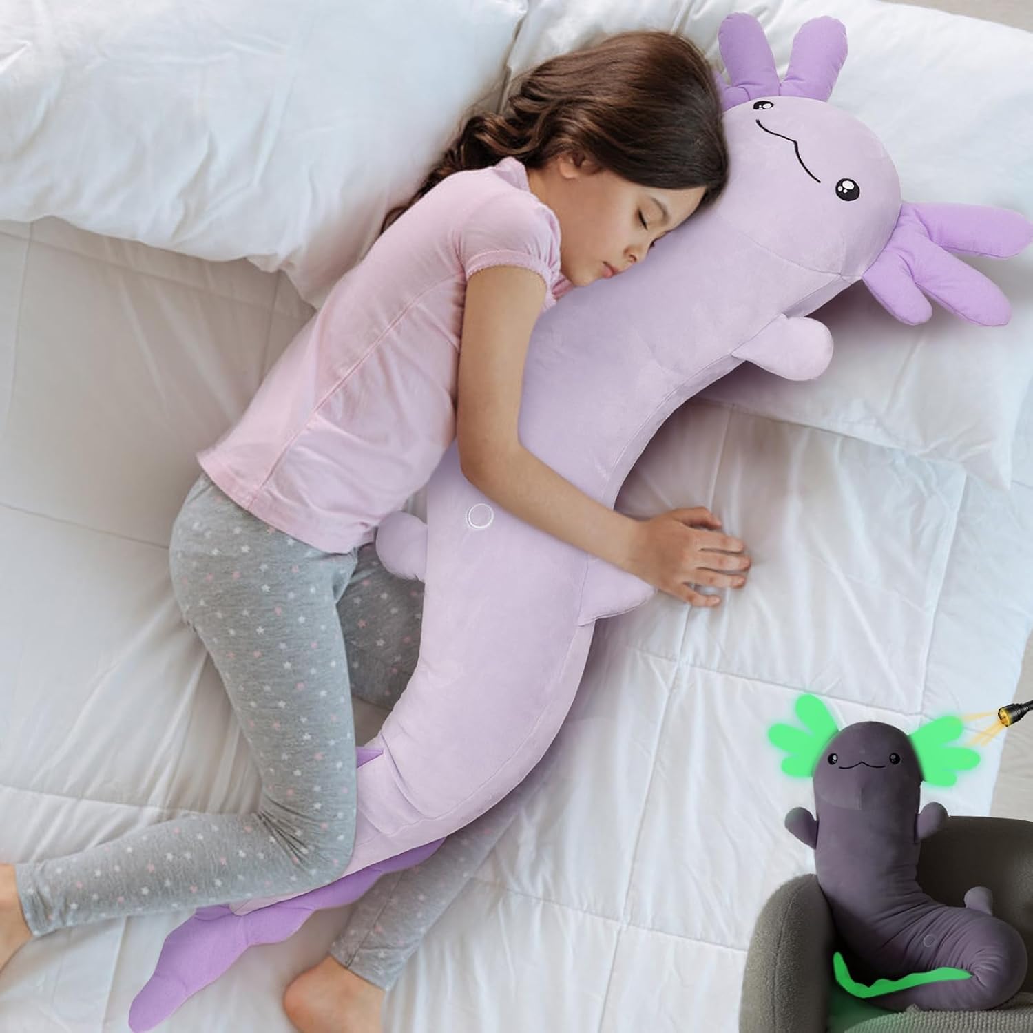 MaoGoLan Large Axolotl Plush Body Pillow for Kids and Adults