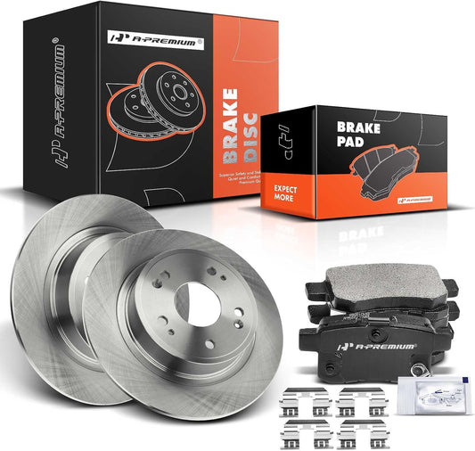 A-Premium Rear Solid Disc Brake Rotors and Ceramic Pads Kit