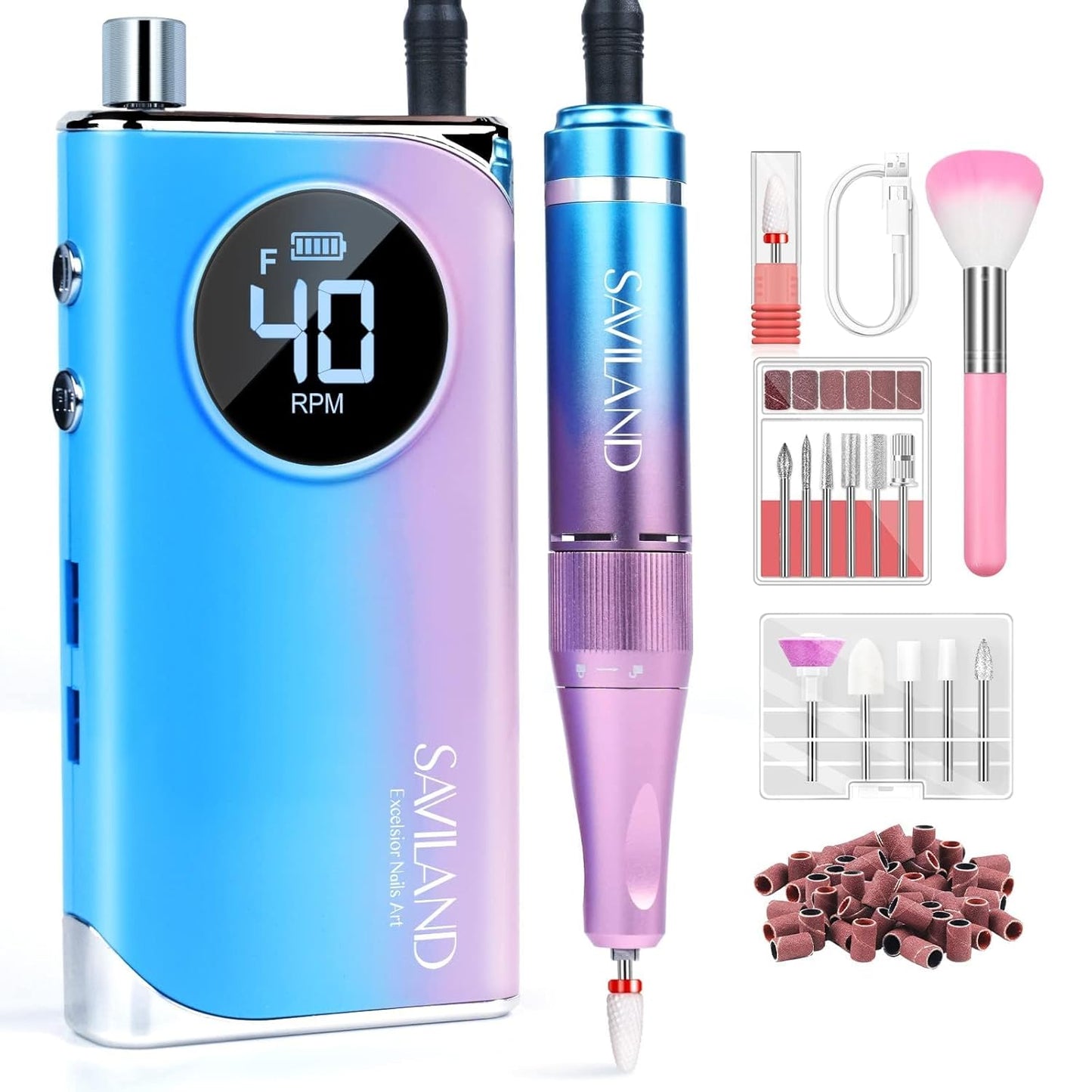 SAVILAND Electric Nail Drill: 40000RPM Portable Nail File