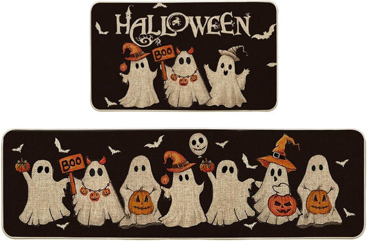 Ghost Pumpkin Bat Black Halloween Kitchen Mats Set for Home Decor