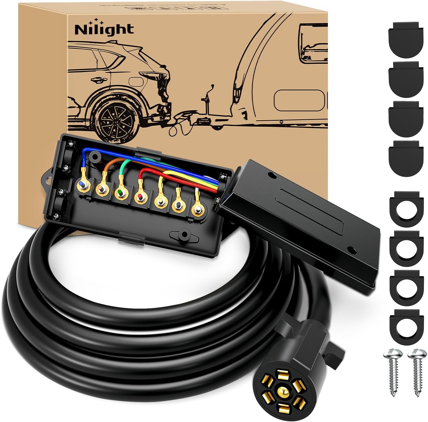 Nilight Heavy Duty 7 Way Inline Trailer Plug for RV Towing