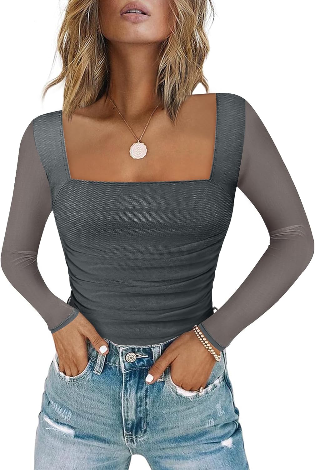 Chunpin Women's Square Neck Long Sleeve Bodysuit for All Occasions
