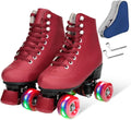 Wine Red PU Leather Roller Skates for Women and Men - Stable Four