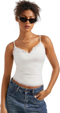 SUUKSESS Women Padded Lace V Neck Tank Top - Soft Double Lined