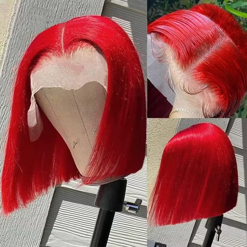 Red Bob Wig Human Hair Straight 13X4 HD Transparent Lace Front