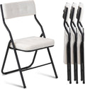 HOMEFUN Padded Folding Chairs 4 Pack Teddy White - Cushioned Guest