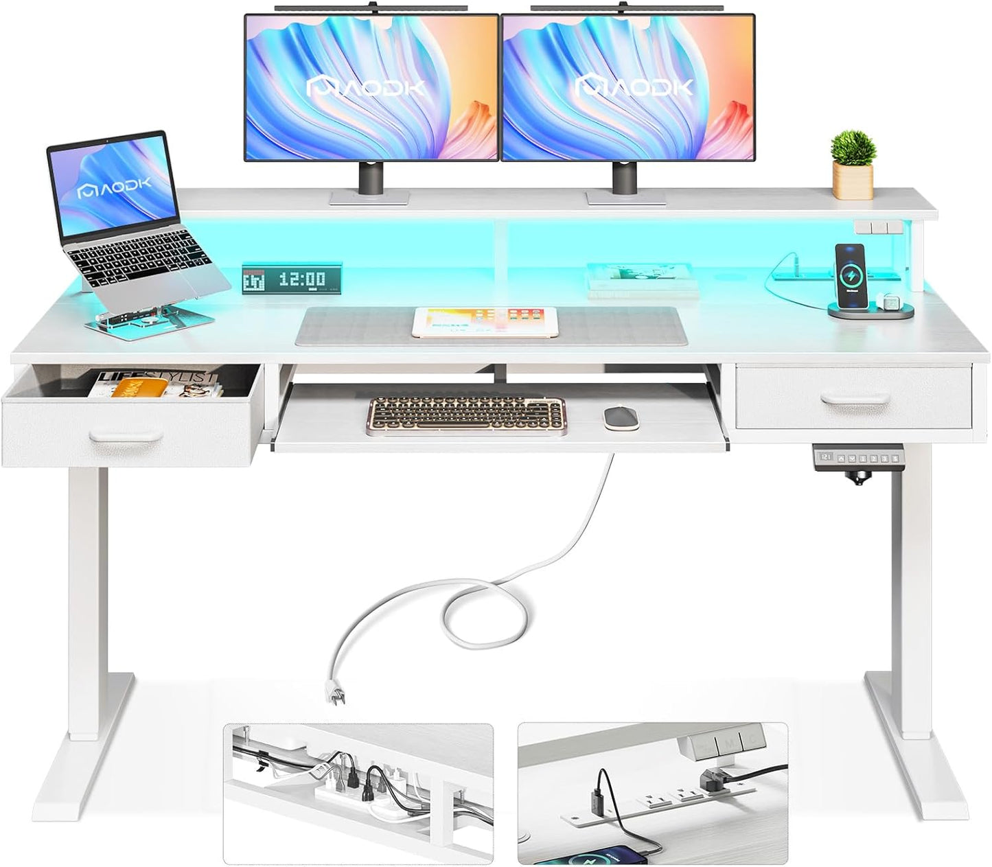 55 Electric Standing Desk with Drawers & Power Outlets