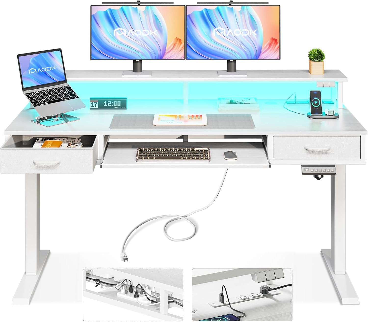 55 Electric Standing Desk with Drawers & Power Outlets