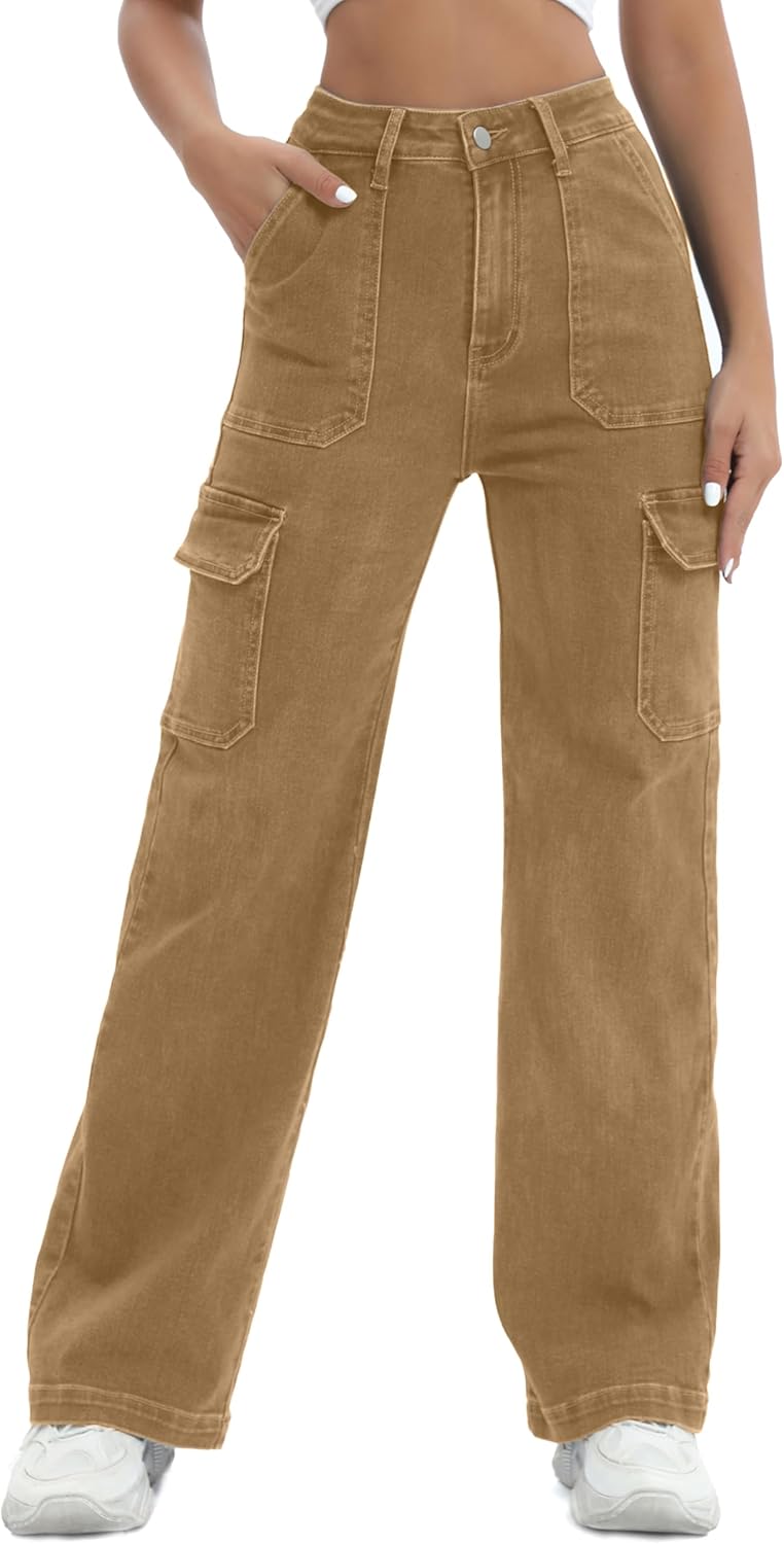 Women Cargo Jeans High Waist Y2K Straight Leg Trendy Style