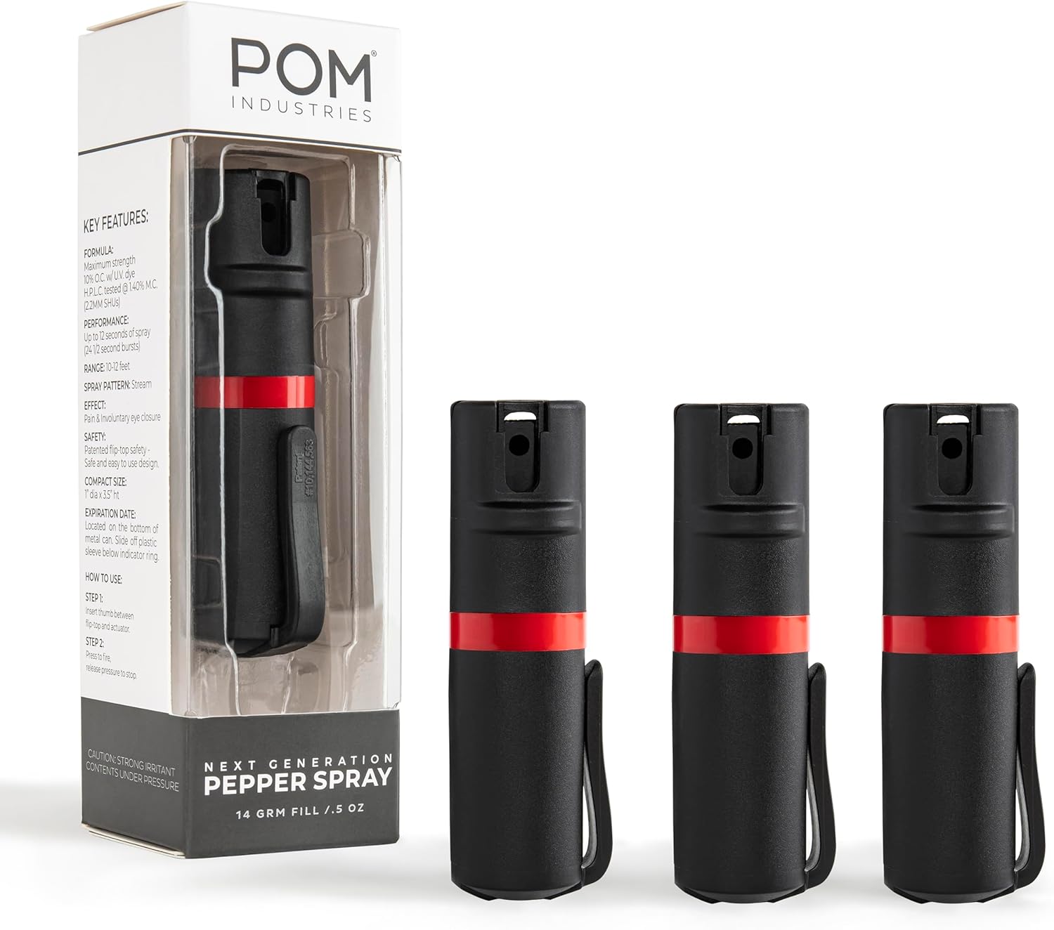 POM Pepper Spray Pocket Clip with Quick Flip Top Safety Feature