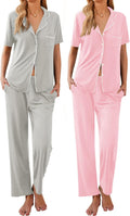 Womens Pajama Set 2 Pack - Short Sleeve Notch Collar Sleepwear