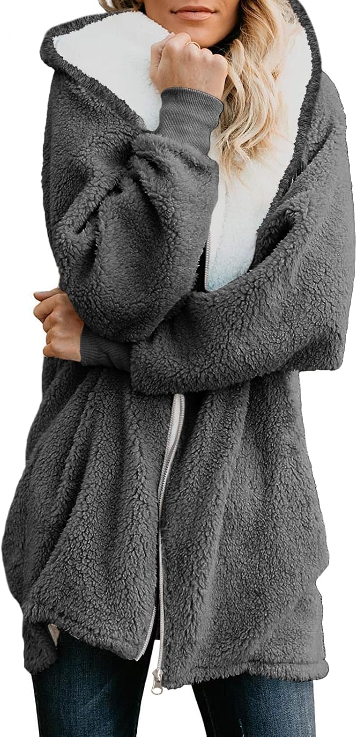 Oversized Sherpa Jacket for Women - Warm Fuzzy Fleece Coat