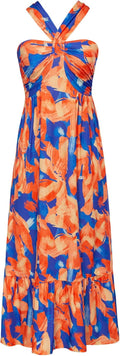 Criss Cross Halterneck Floral Maxi Dress - Flowy Summer Style