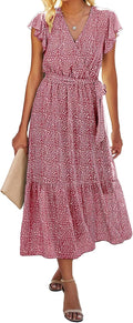 Bohemian Floral Wrap Midi Dress - Flattering Lightweight Summer Option