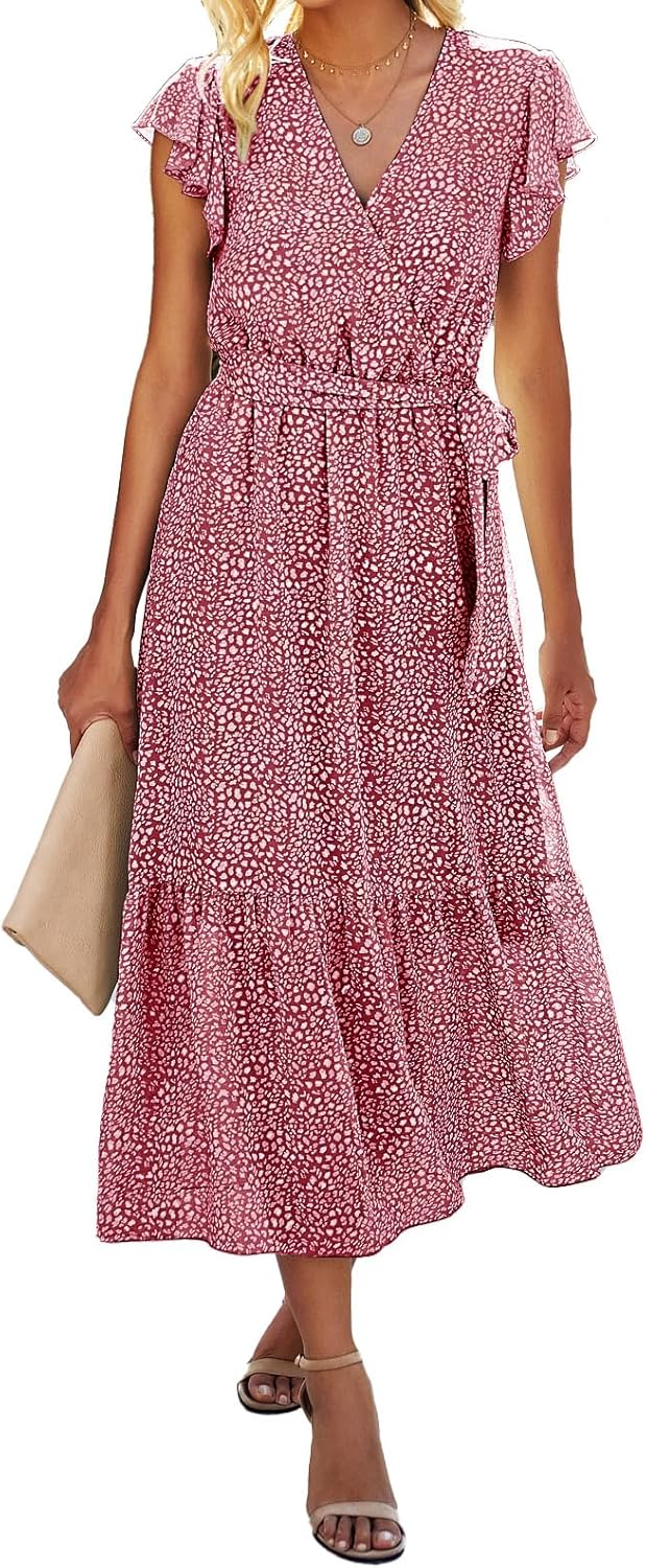 BTFBM Women Summer Bohemian Floral Midi Sun Dress for Style