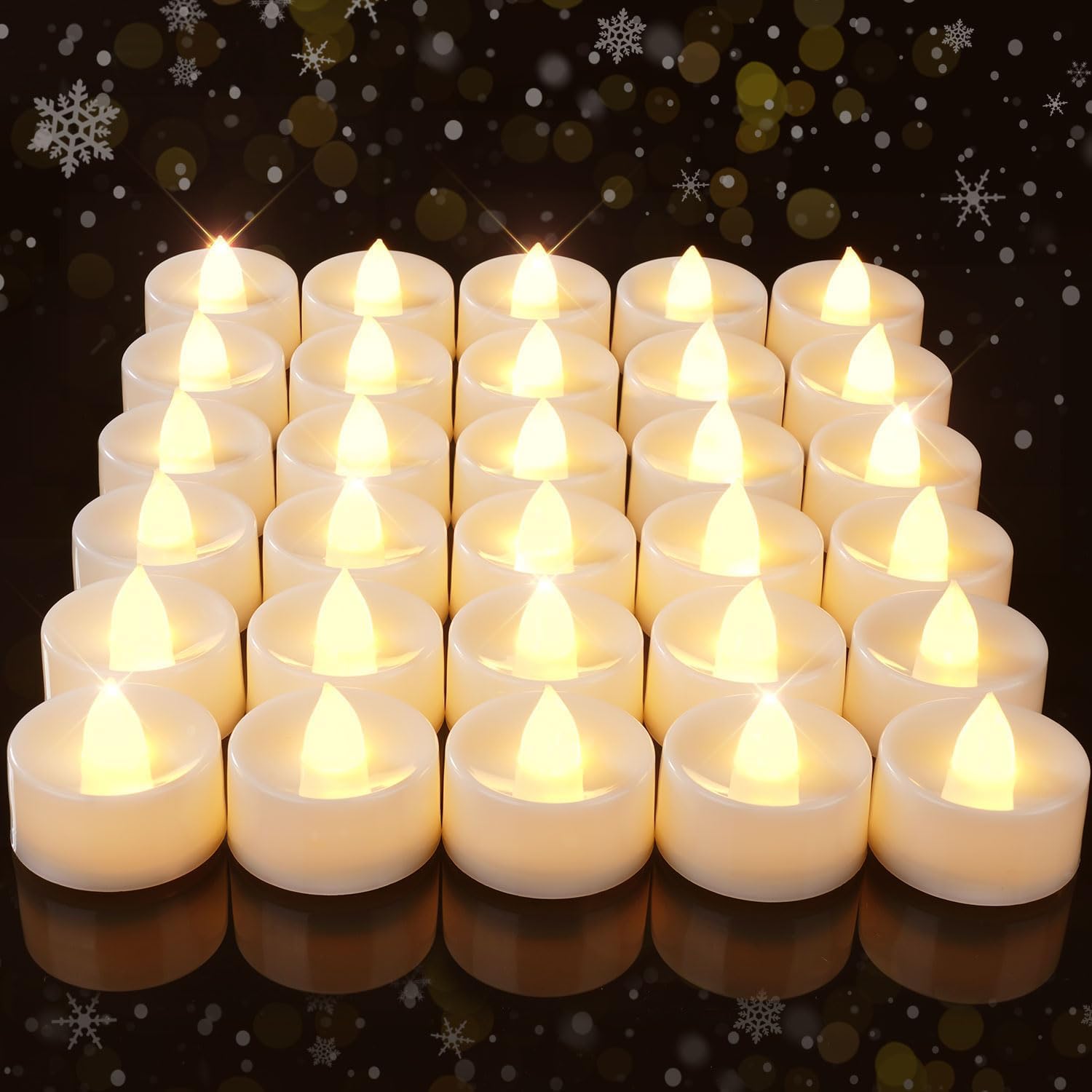 Flickering Flameless Tea Lights - 100 Pcs Long Lasting Candles