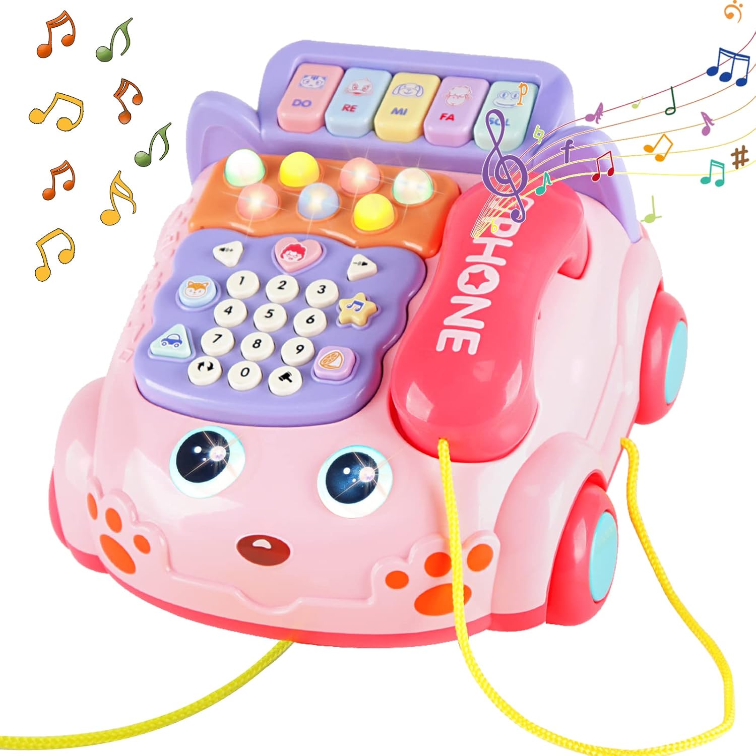 Pink Baby Phone Toy with Music & Lights for Early Education