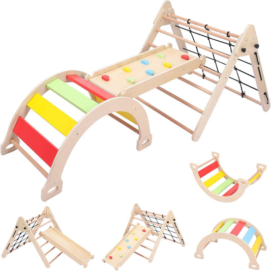 Bophy Toddler Indoor Gym Playset - 3-in-1 Wooden Climbing Toys