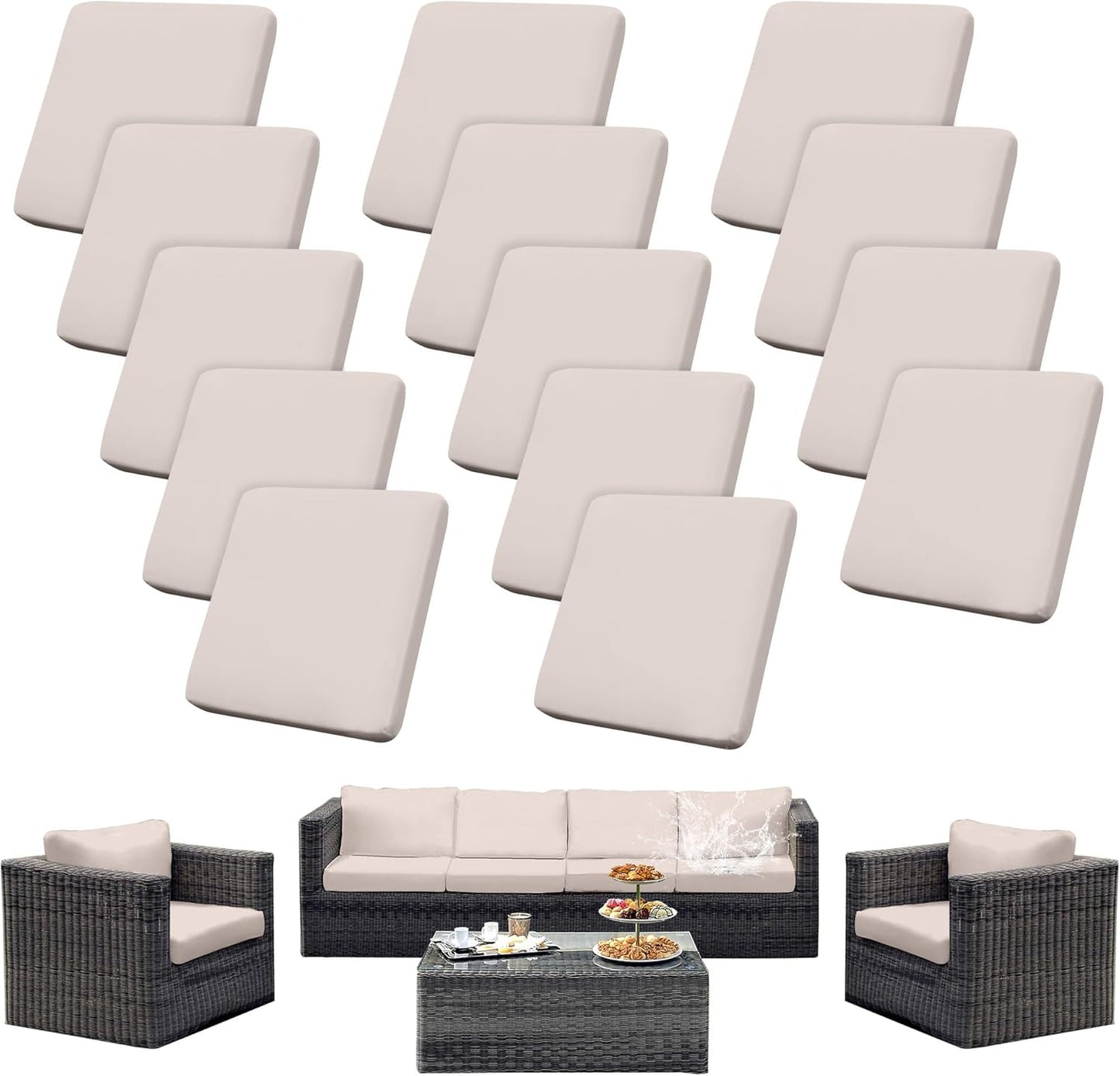 14Pcs Waterproof Patio Cushion Covers for Outdoor Furniture