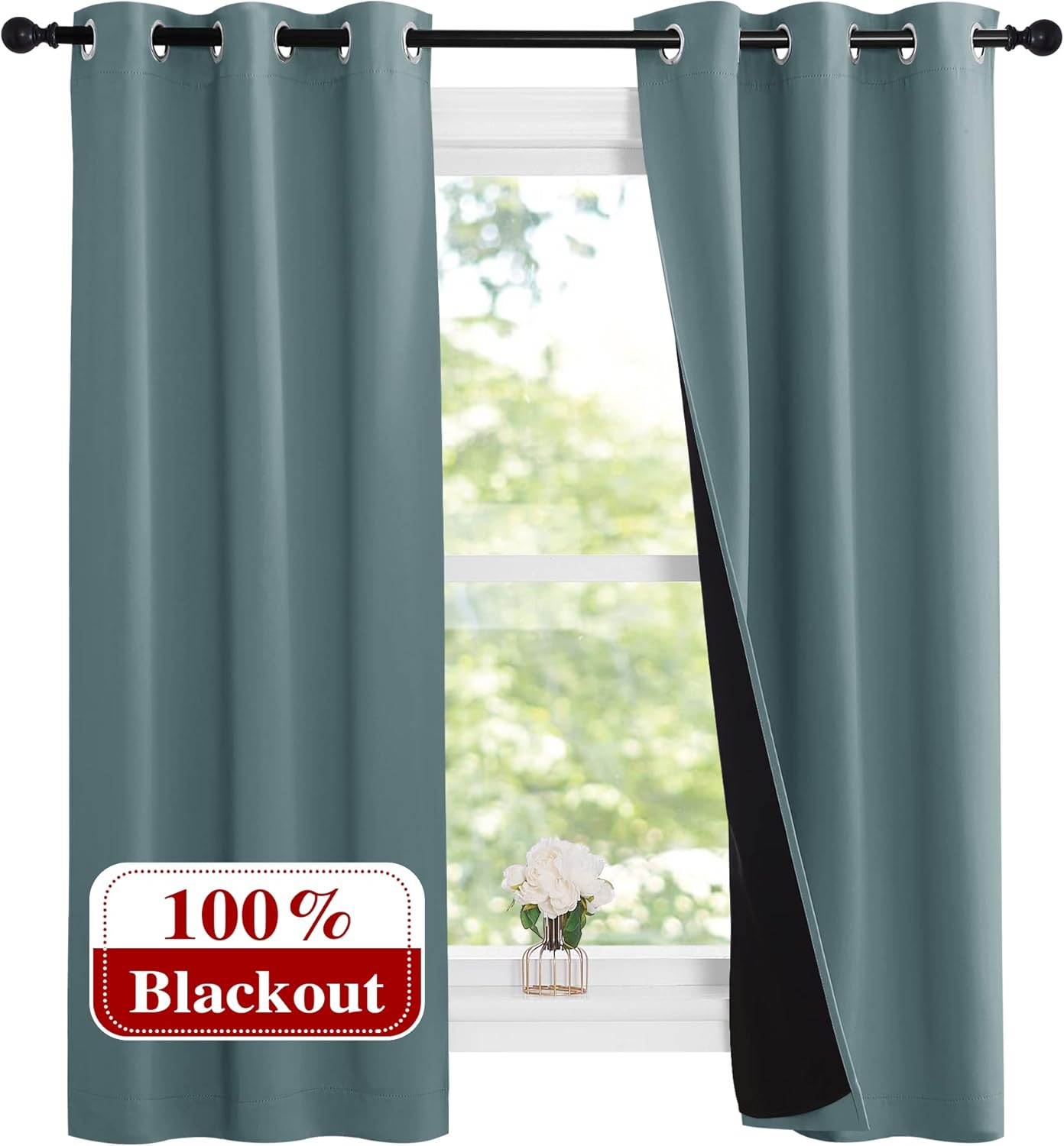 NICETOWN Aqua 100% Blackout Lined Curtains for Small Windows