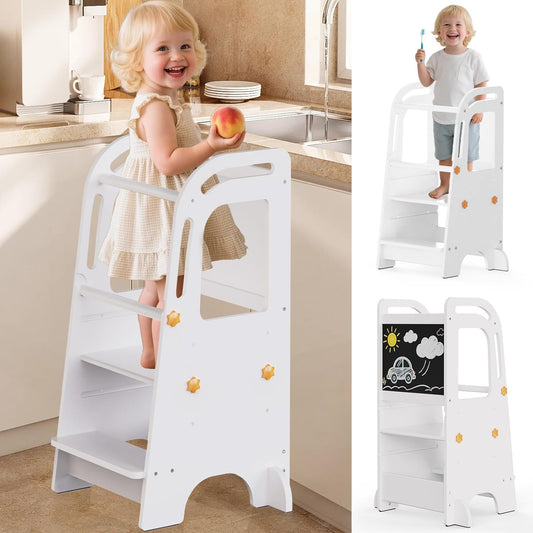 Toddler Tower with Chalkboard for Kitchen Helper and Fun