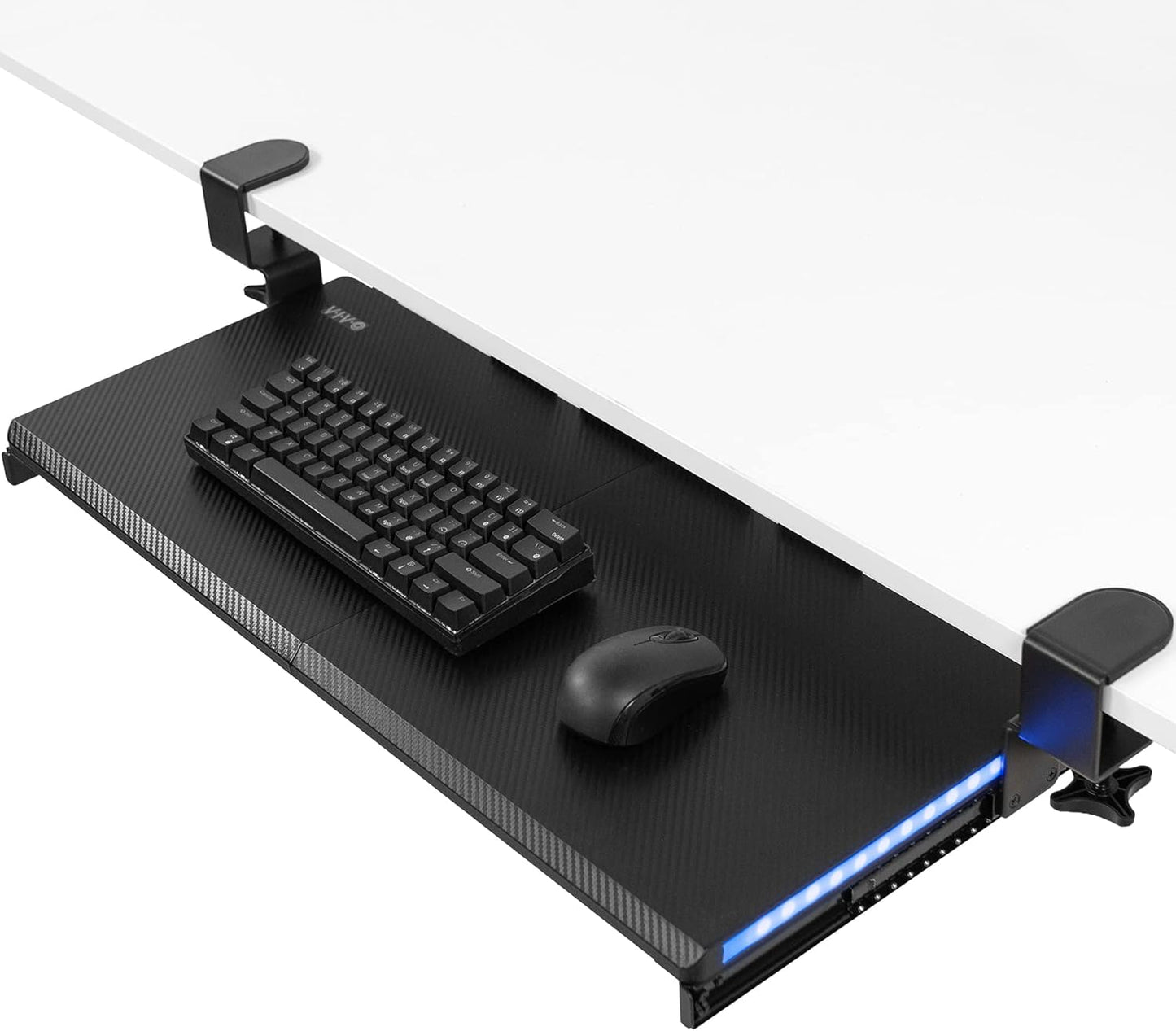 VIVO Large RGB Keyboard Tray, Slide-Out Platform, C-clamp Mount, Carbon Black