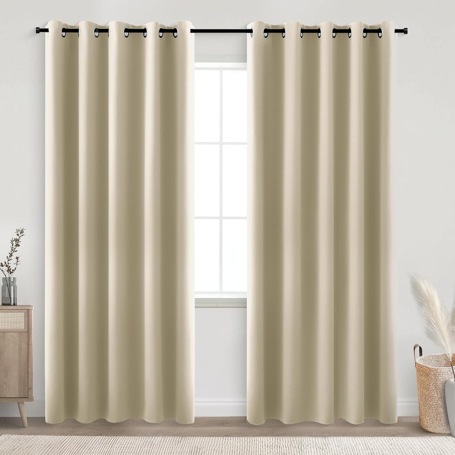 KOUFALL Beige Black Out Curtains for Bedroom & Living Room