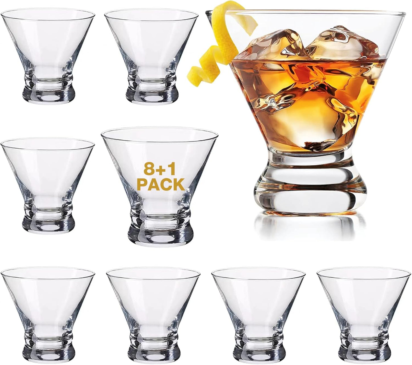 Crystal Stemless Martini Glasses Set of 9