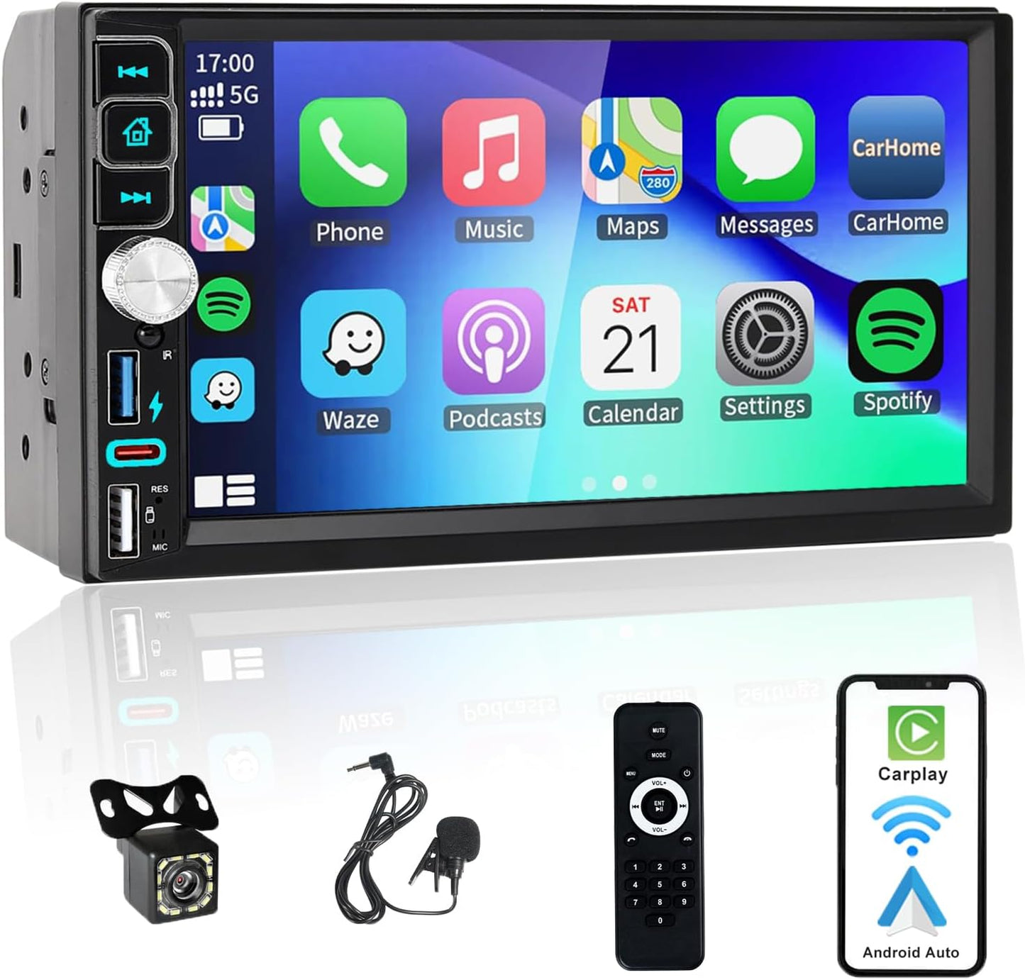Double Din Car Stereo with Bluetooth, Apple CarPlay & Android Auto