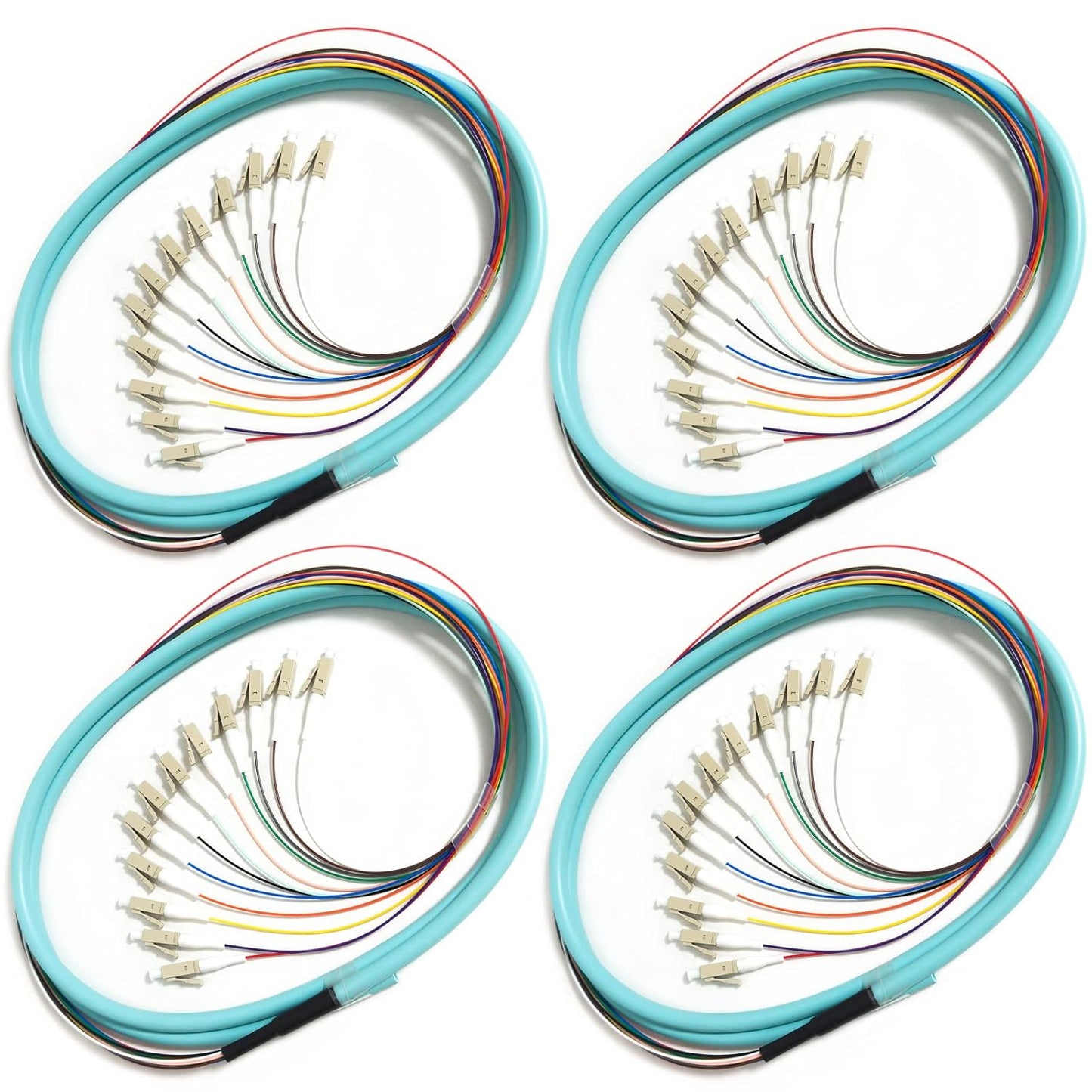 4Pack LC UPC 12 Fibers Multimode Bunch OM3 50/125 Pigtails