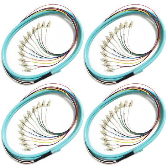 4Pack LC UPC 12 Fibers Multimode Bunch OM3 50/125 Pigtails