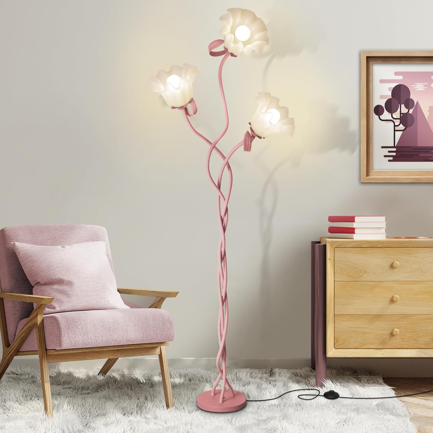 Flower Standing Lamp for Bedroom with Flexible Gooseneck Design
