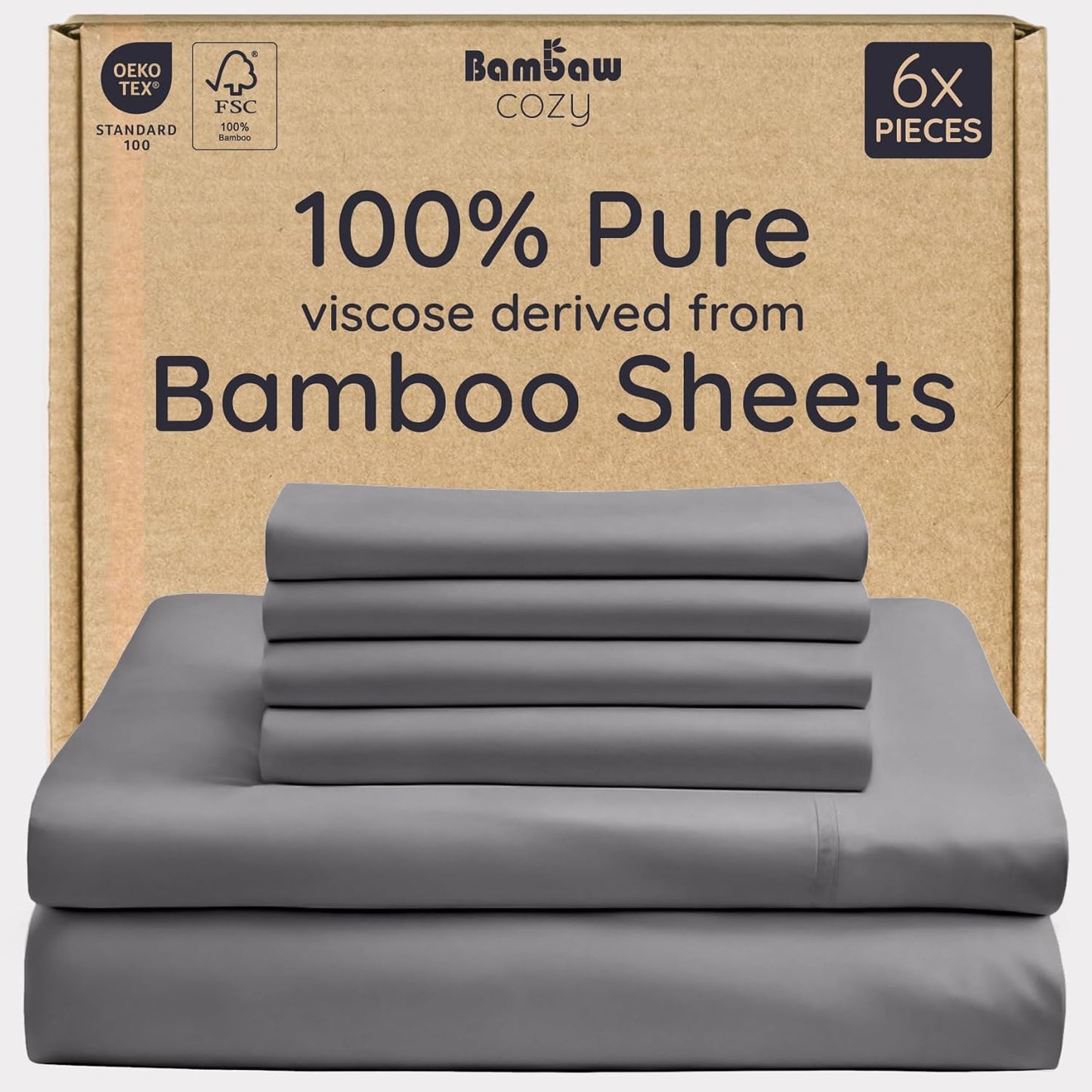 Cooling Queen Sheets Set 100% Viscose Bamboo Soft Dark Gray